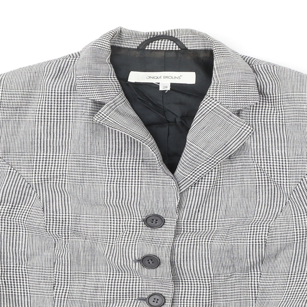 MONIQUEBROUNS Womens Black Check Polyester Jacket Blazer Size 8