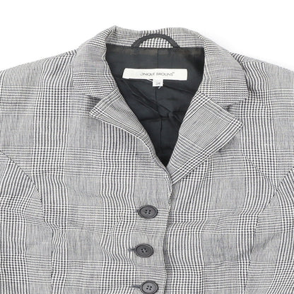 MONIQUEBROUNS Womens Black Check Polyester Jacket Blazer Size 8