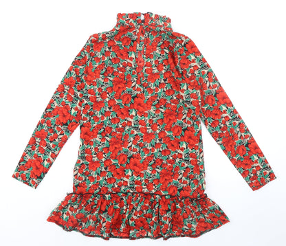 Missguided Womens Multicoloured Floral Polyester A-Line Size 6 Mock Neck Button