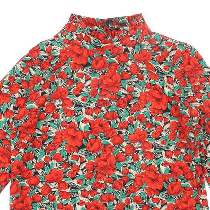 Missguided Womens Multicoloured Floral Polyester A-Line Size 6 Mock Neck Button