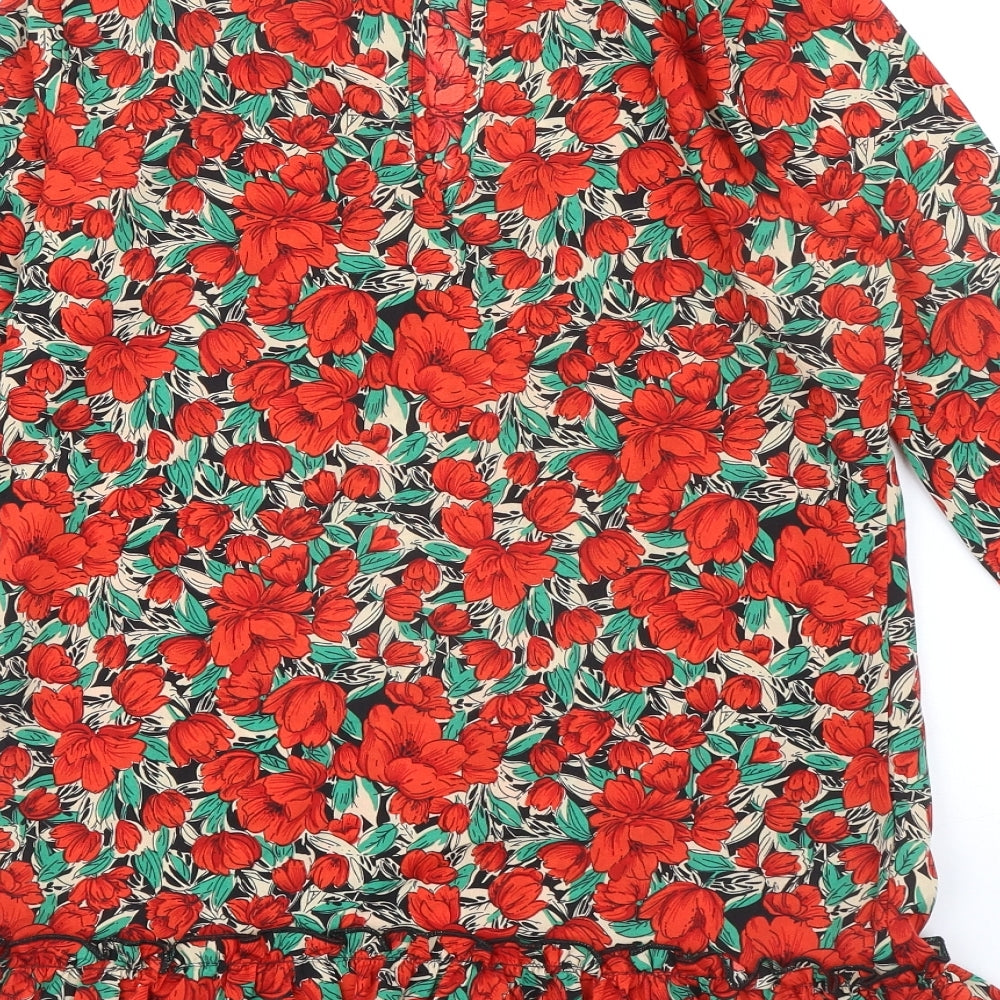 Missguided Womens Multicoloured Floral Polyester A-Line Size 6 Mock Neck Button