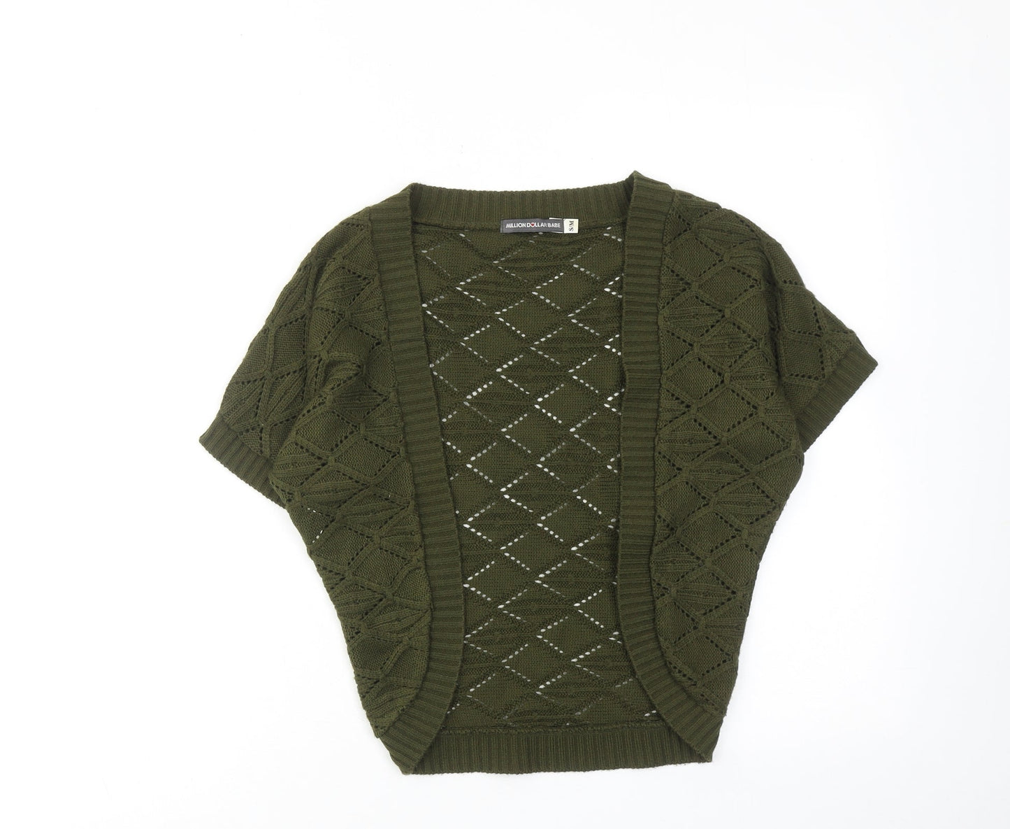 Million Dollar Babe Womens Green V-Neck Geometric Acrylic Shrug Jumper Size S