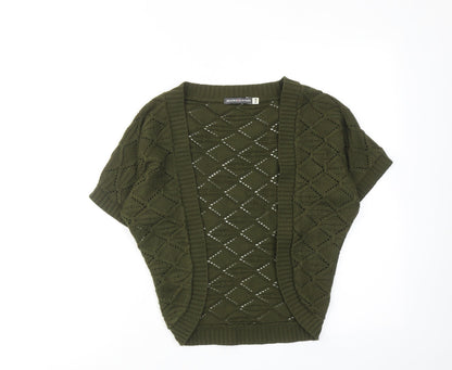 Million Dollar Babe Womens Green V-Neck Geometric Acrylic Shrug Jumper Size S