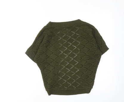 Million Dollar Babe Womens Green V-Neck Geometric Acrylic Shrug Jumper Size S