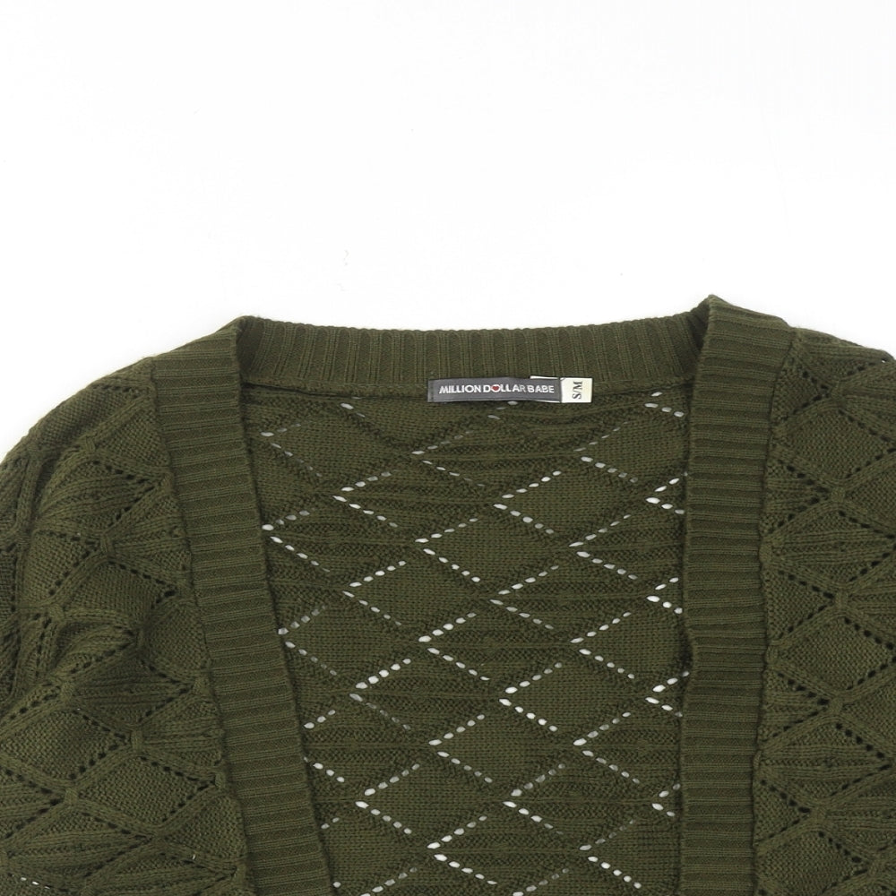 Million Dollar Babe Womens Green V-Neck Geometric Acrylic Shrug Jumper Size S