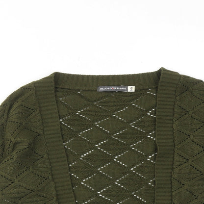 Million Dollar Babe Womens Green V-Neck Geometric Acrylic Shrug Jumper Size S