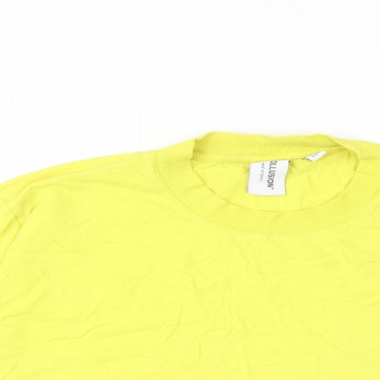 COLLUSION Womens Yellow Cotton Cropped T-Shirt Size 18 Round Neck