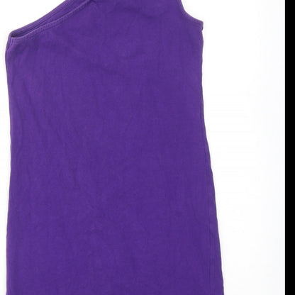 Topshop Womens Purple Cotton Mini Size 12 One Shoulder Pullover