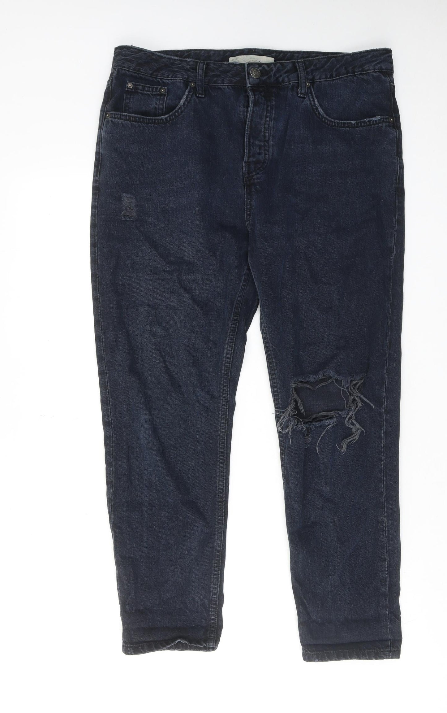 Topshop Womens Blue Cotton Tapered Jeans Size 30 in L30 in Regular Zip