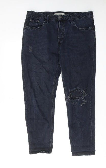Topshop Womens Blue Cotton Tapered Jeans Size 30 in L30 in Regular Zip