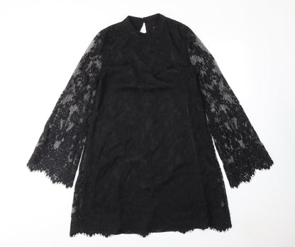 Miss Selfridge Womens Black Polyamide A-Line Size 10 Mock Neck Button