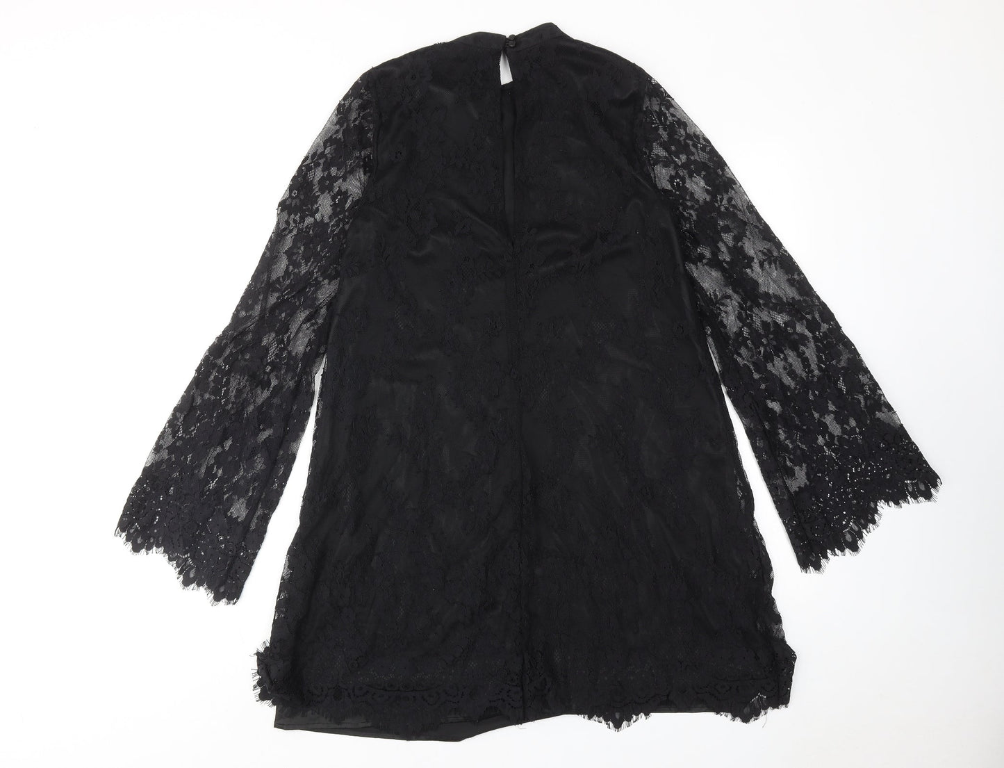 Miss Selfridge Womens Black Polyamide A-Line Size 10 Mock Neck Button