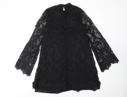 Miss Selfridge Womens Black Polyamide A-Line Size 10 Mock Neck Button