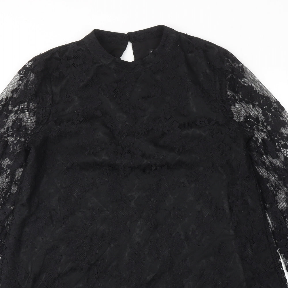 Miss Selfridge Womens Black Polyamide A-Line Size 10 Mock Neck Button