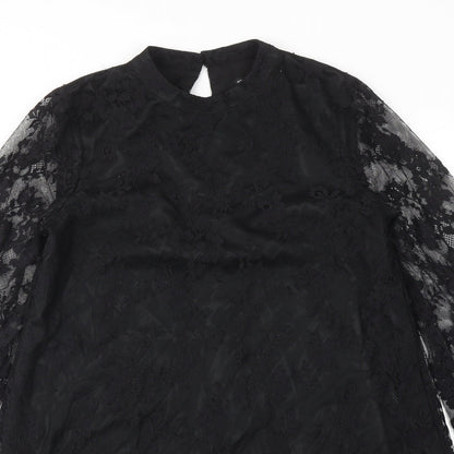 Miss Selfridge Womens Black Polyamide A-Line Size 10 Mock Neck Button