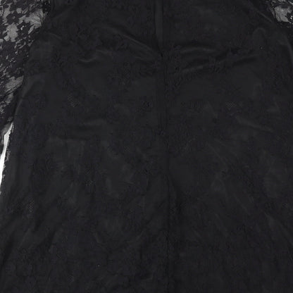 Miss Selfridge Womens Black Polyamide A-Line Size 10 Mock Neck Button