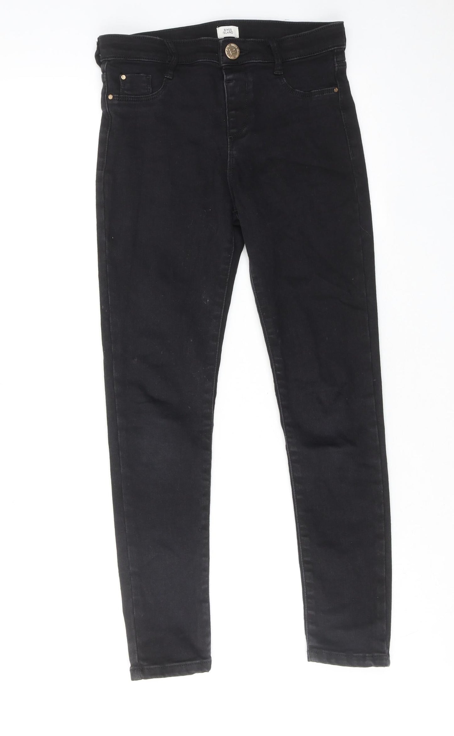 River Island Girls Black Cotton Skinny Jeans Size 9 Years Regular Zip