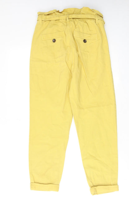 Denim & Co. Womens Yellow Cotton Tapered Jeans Size 6 L25 in Regular Zip - Paperbag Waist