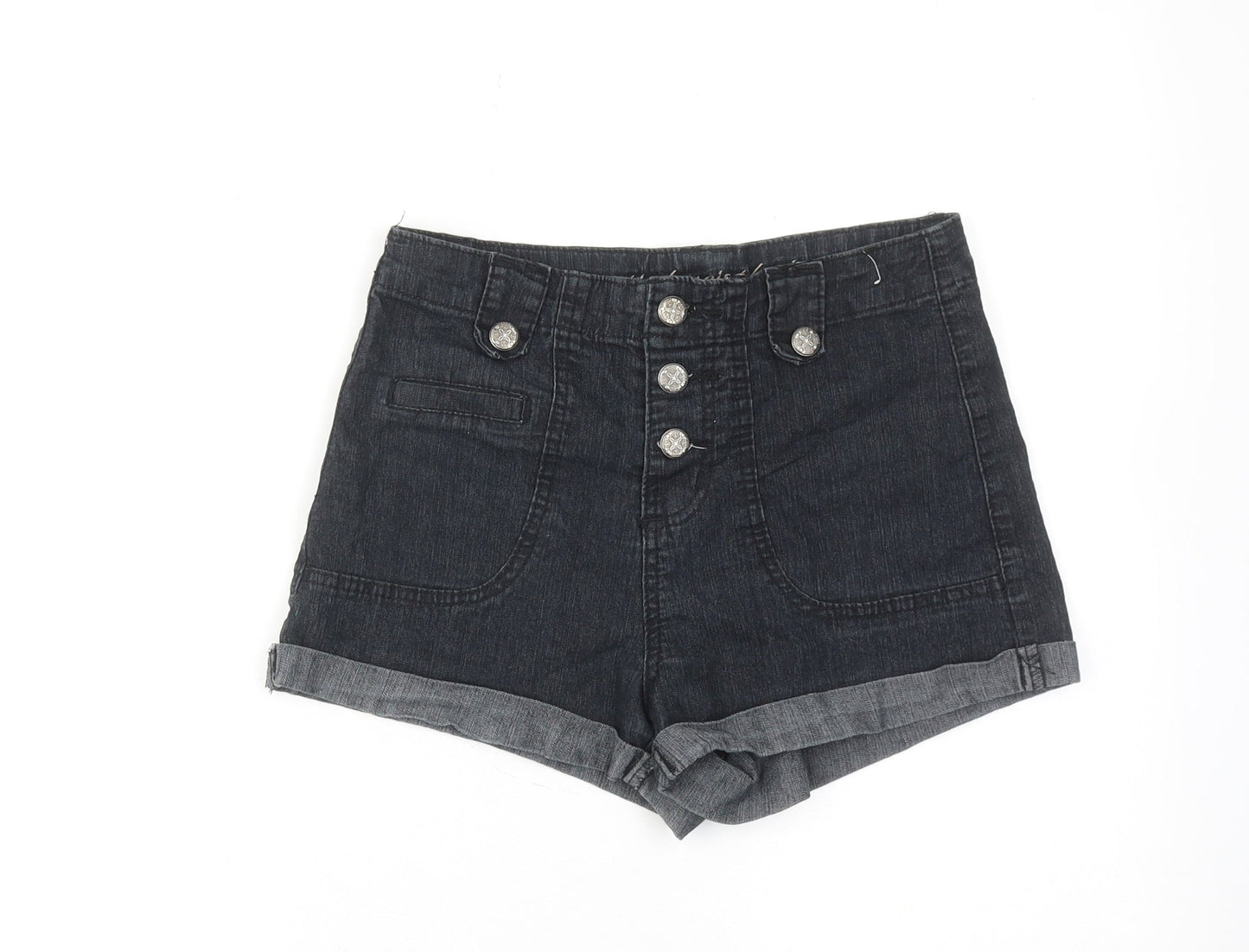 Denim & Co. Womens Black Cotton Boyfriend Shorts Size 8 Regular Button