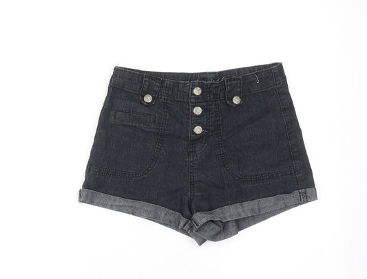 Denim & Co. Womens Black Cotton Boyfriend Shorts Size 8 Regular Button