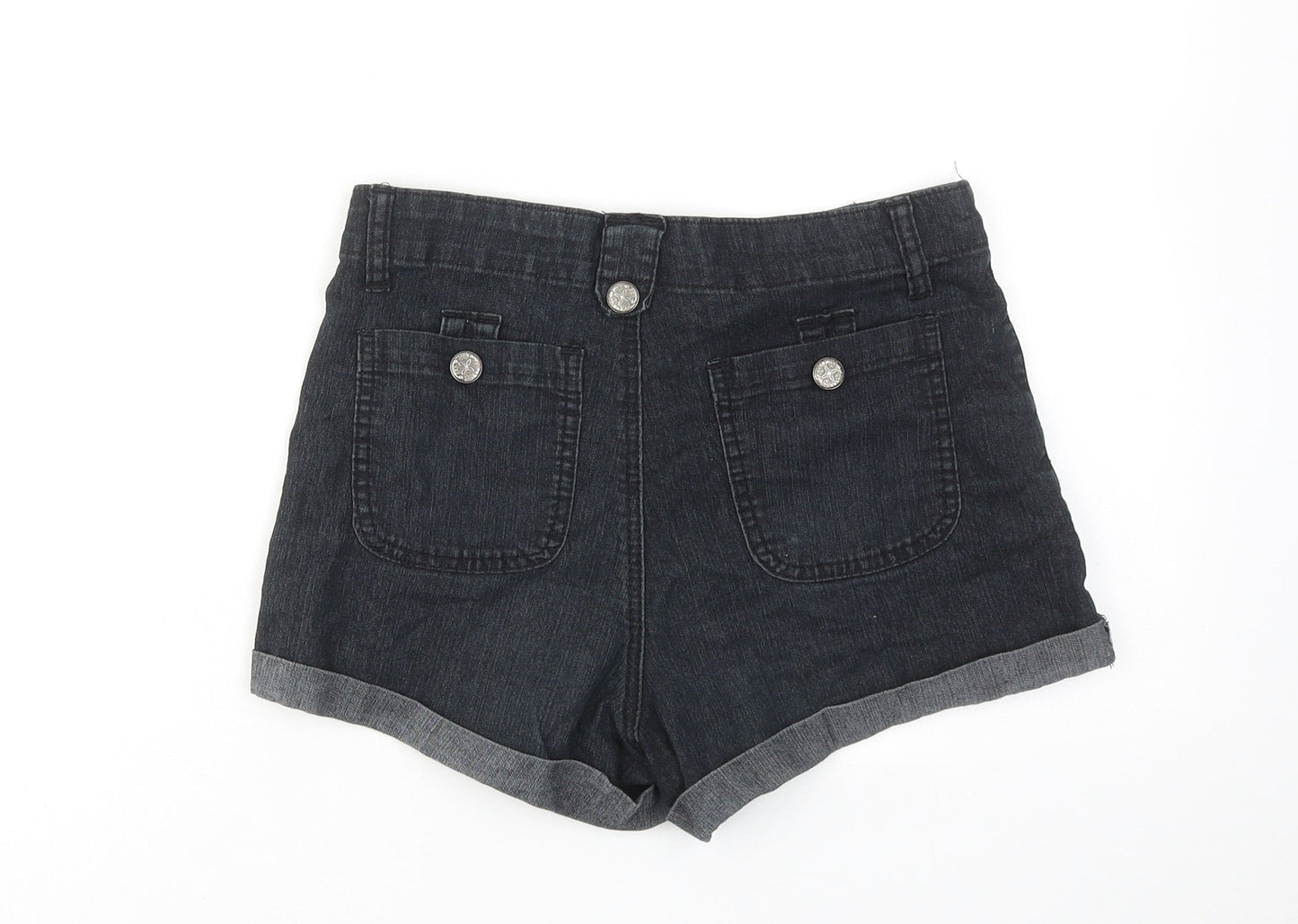 Denim & Co. Womens Black Cotton Boyfriend Shorts Size 8 Regular Button