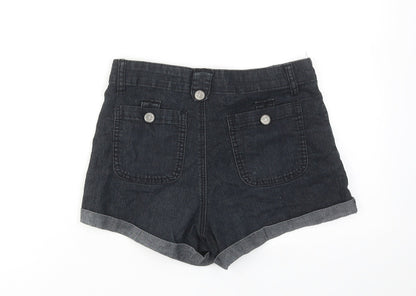Denim & Co. Womens Black Cotton Boyfriend Shorts Size 8 Regular Button