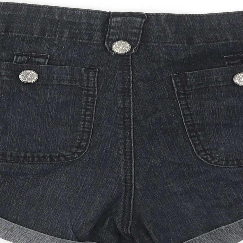 Denim & Co. Womens Black Cotton Boyfriend Shorts Size 8 Regular Button