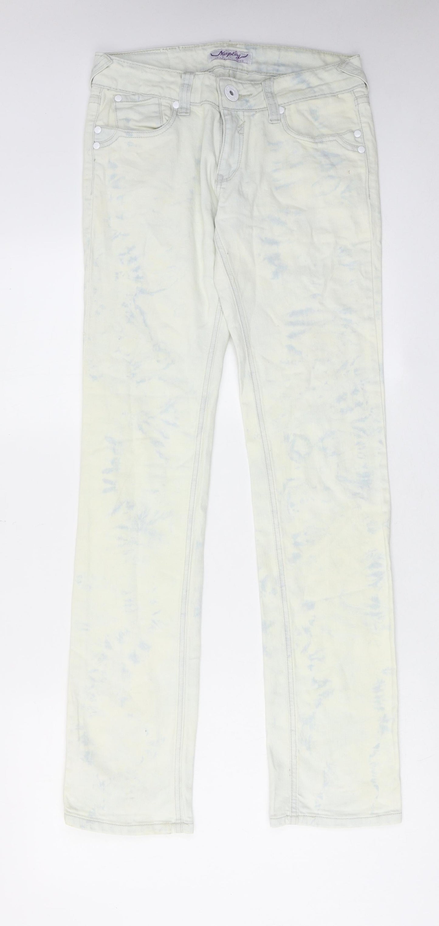 Newplay Womens Blue Cotton Straight Jeans Size M L32 in Regular Zip - Tie Dye Effect