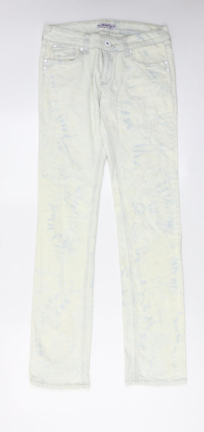 Newplay Womens Blue Cotton Straight Jeans Size M L32 in Regular Zip - Tie Dye Effect