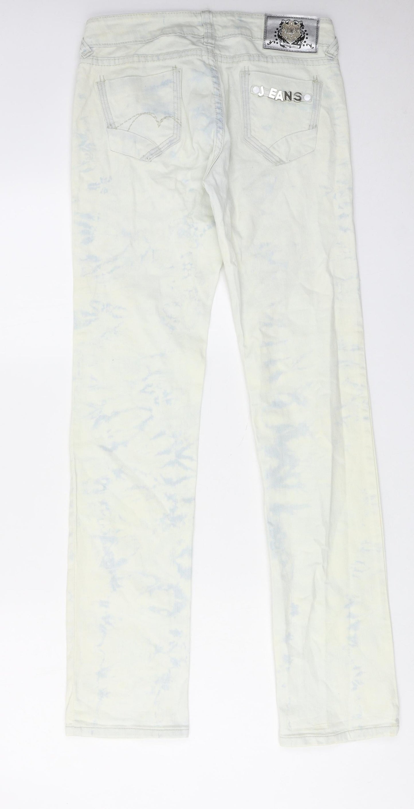 Newplay Womens Blue Cotton Straight Jeans Size M L32 in Regular Zip - Tie Dye Effect