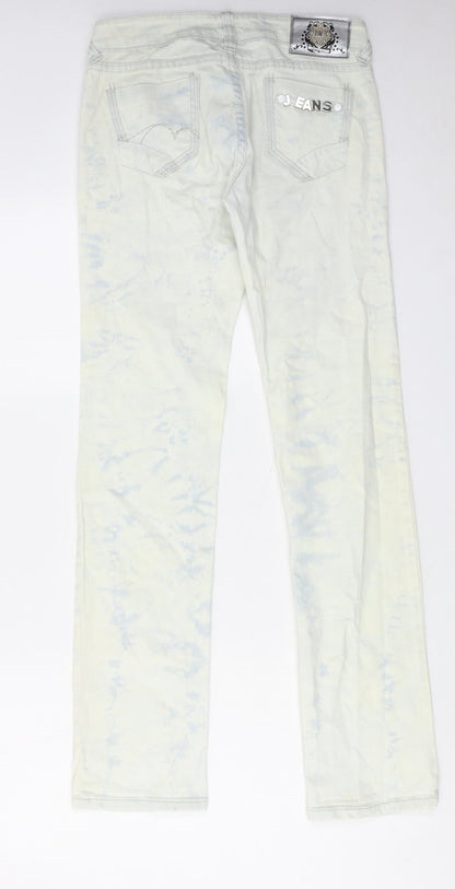 Newplay Womens Blue Cotton Straight Jeans Size M L32 in Regular Zip - Tie Dye Effect