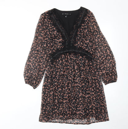 Zara Womens Multicoloured Floral Polyester A-Line Size S V-Neck Pullover