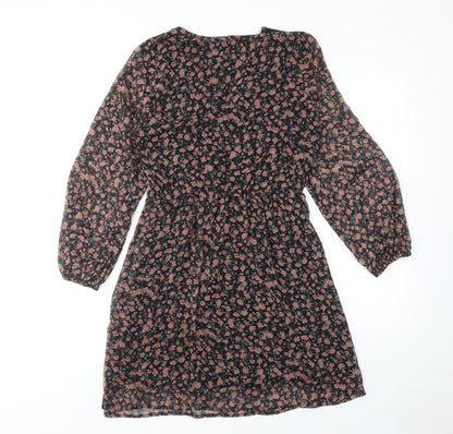Zara Womens Multicoloured Floral Polyester A-Line Size S V-Neck Pullover