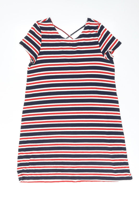 Only Womens Multicoloured Striped Viscose T-Shirt Dress Size L Round Neck Pullover