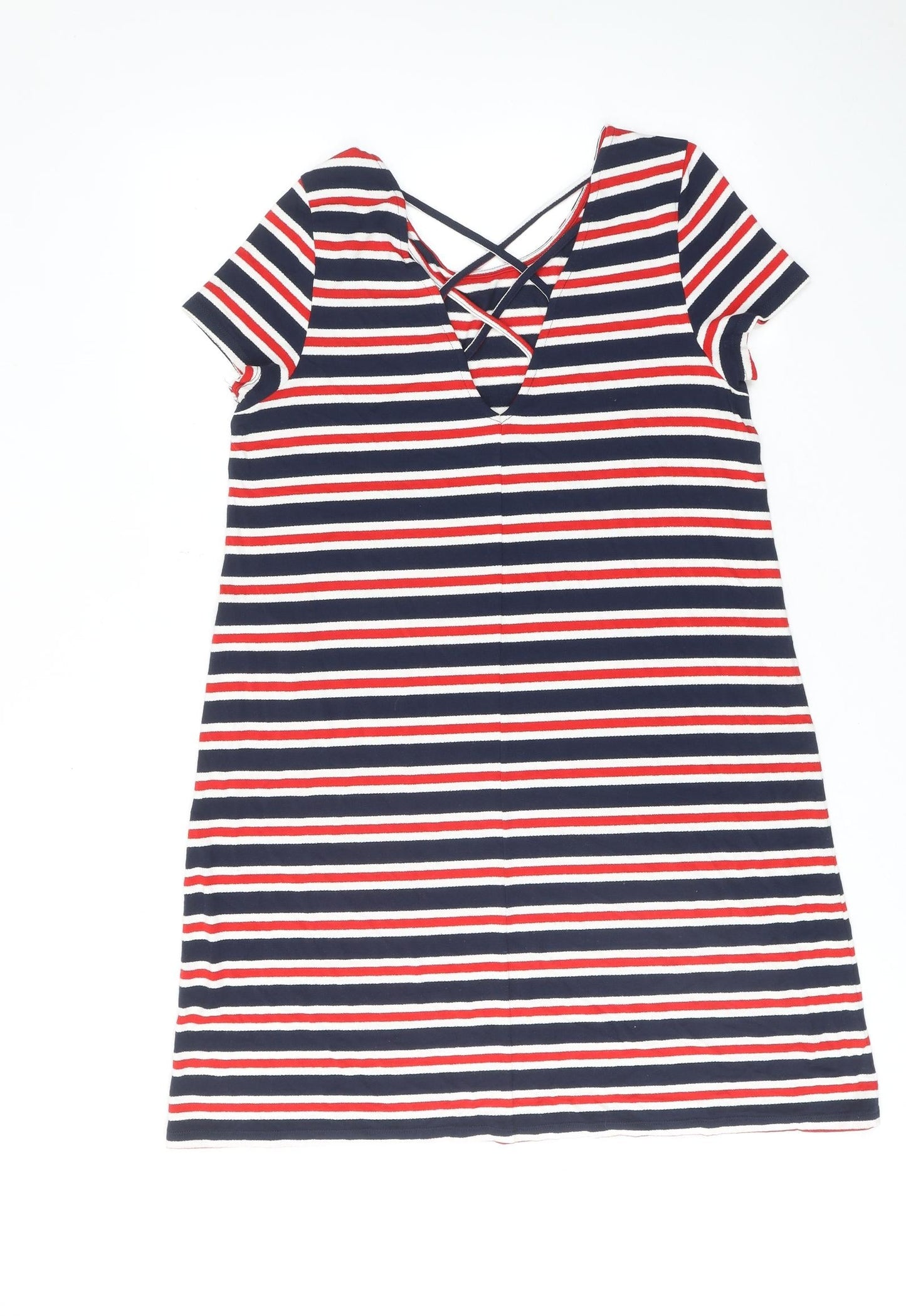 Only Womens Multicoloured Striped Viscose T-Shirt Dress Size L Round Neck Pullover