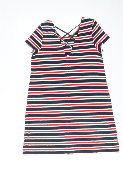 Only Womens Multicoloured Striped Viscose T-Shirt Dress Size L Round Neck Pullover