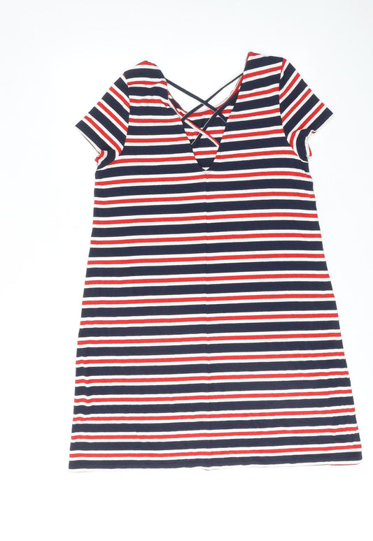 Only Womens Multicoloured Striped Viscose T-Shirt Dress Size L Round Neck Pullover