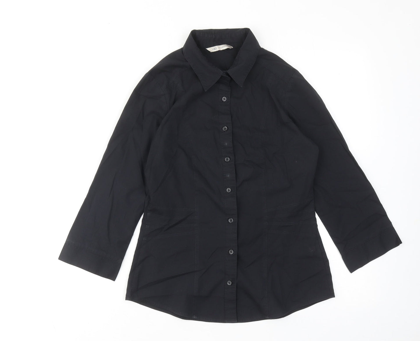 Womens UK Size 8 Marks and Spencer Black Basic Button-Up