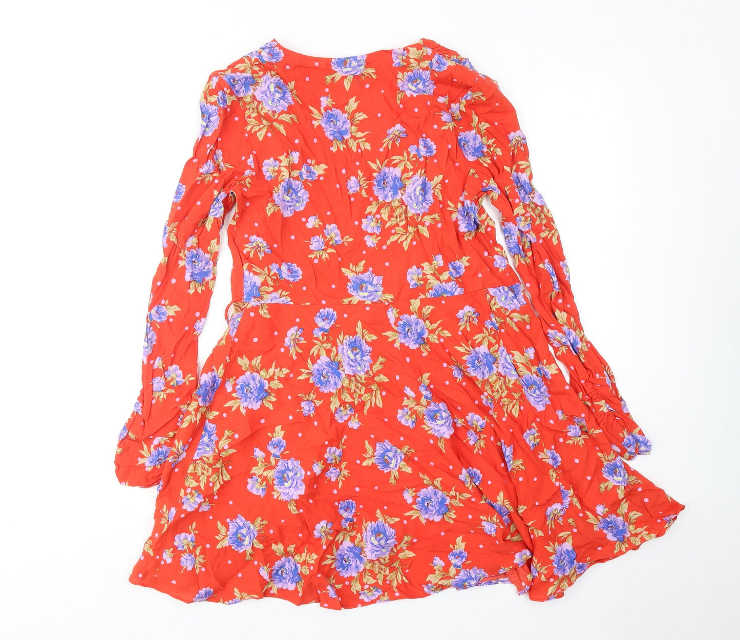 Zara Womens Red Floral Viscose Wrap Dress Size S V-Neck Tie