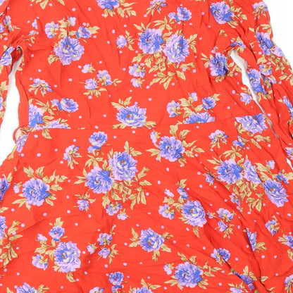 Zara Womens Red Floral Viscose Wrap Dress Size S V-Neck Tie