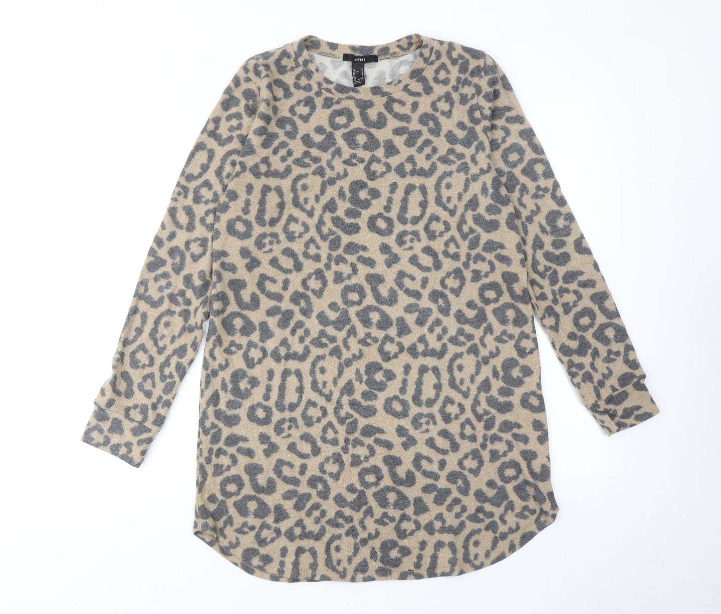 FOREVER 21 Womens Brown Animal Print Polyester Jumper Dress Size M Round Neck Pullover - Leopard pattern