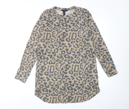FOREVER 21 Womens Brown Animal Print Polyester Jumper Dress Size M Round Neck Pullover - Leopard pattern