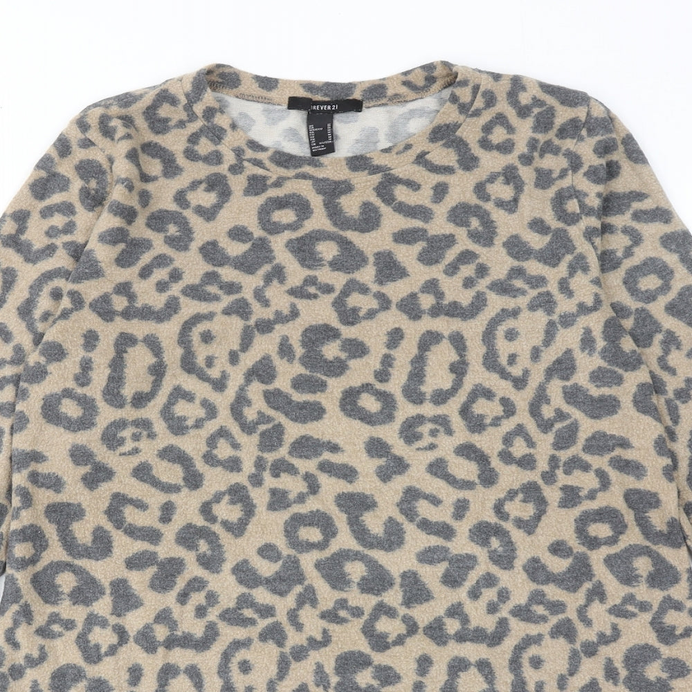 FOREVER 21 Womens Brown Animal Print Polyester Jumper Dress Size M Round Neck Pullover - Leopard pattern