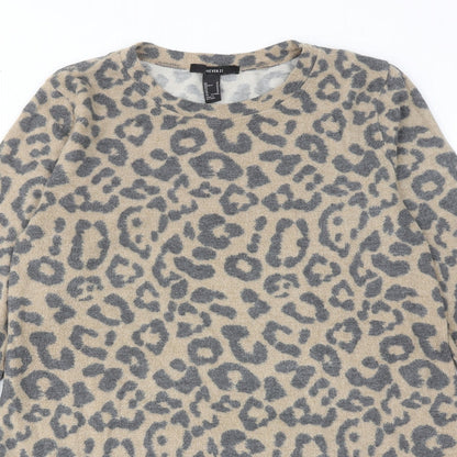 FOREVER 21 Womens Brown Animal Print Polyester Jumper Dress Size M Round Neck Pullover - Leopard pattern