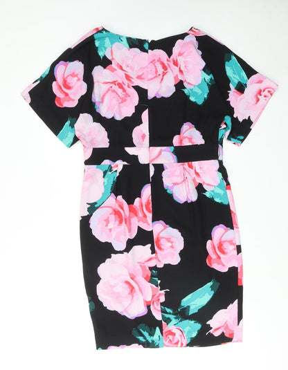 Very Womens Multicoloured Floral Polyester Shift Size 14 Boat Neck Zip