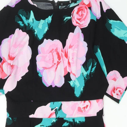 Very Womens Multicoloured Floral Polyester Shift Size 14 Boat Neck Zip