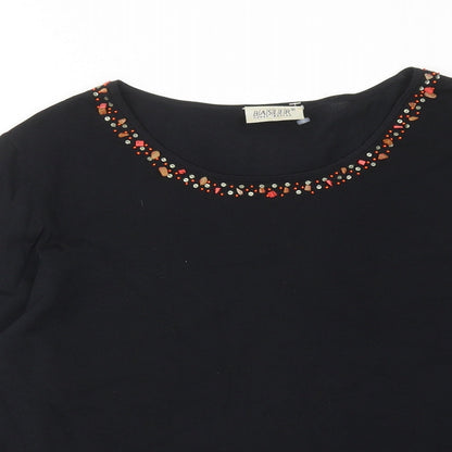 Basler Womens Black Round Neck Viscose Pullover Jumper Size 16