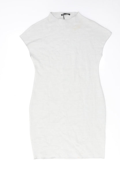 Zara Womens Grey Viscose Shift Size L Mock Neck Pullover