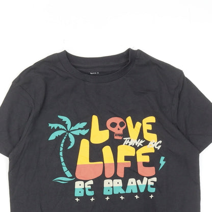 Marks and Spencer Boys Grey Cotton Basic T-Shirt Size 9-10 Years Round Neck Pullover - Love Life be Brave