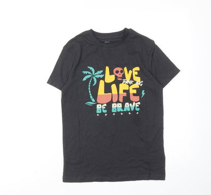 Marks and Spencer Boys Grey Cotton Basic T-Shirt Size 9-10 Years Round Neck Pullover - Love Life Be Brave